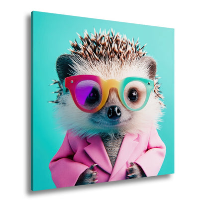Leinwandbild Mode trifft Stachel – Igel rockt Brille und pinkes Sakko. - deyoli