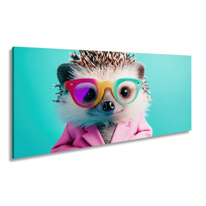 Leinwandbild Mode trifft Stachel – Igel rockt Brille und pinkes Sakko. - deyoli