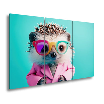 Leinwandbild Mode trifft Stachel – Igel rockt Brille und pinkes Sakko. - deyoli