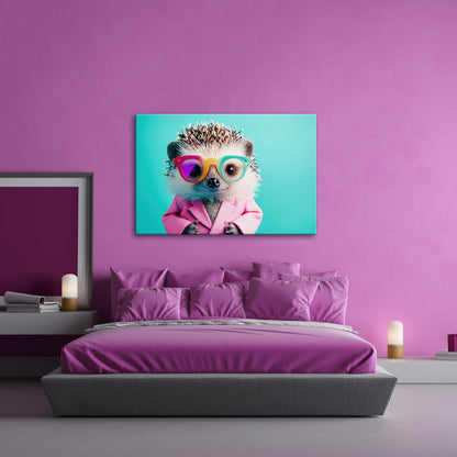 Leinwandbild Mode trifft Stachel – Igel rockt Brille und pinkes Sakko. - deyoli