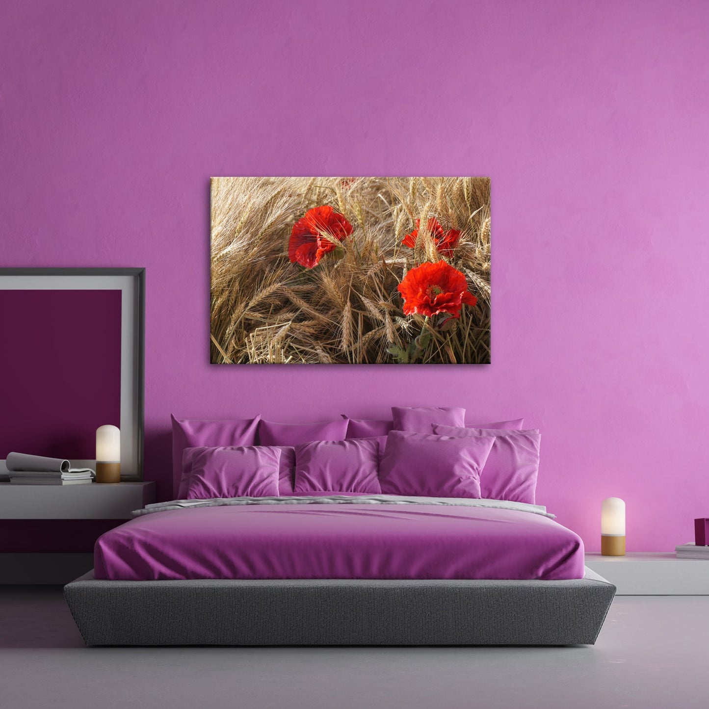 Leinwandbild Mohn im Kornfeld – rotes Leben im goldenen Meer. - deyoli