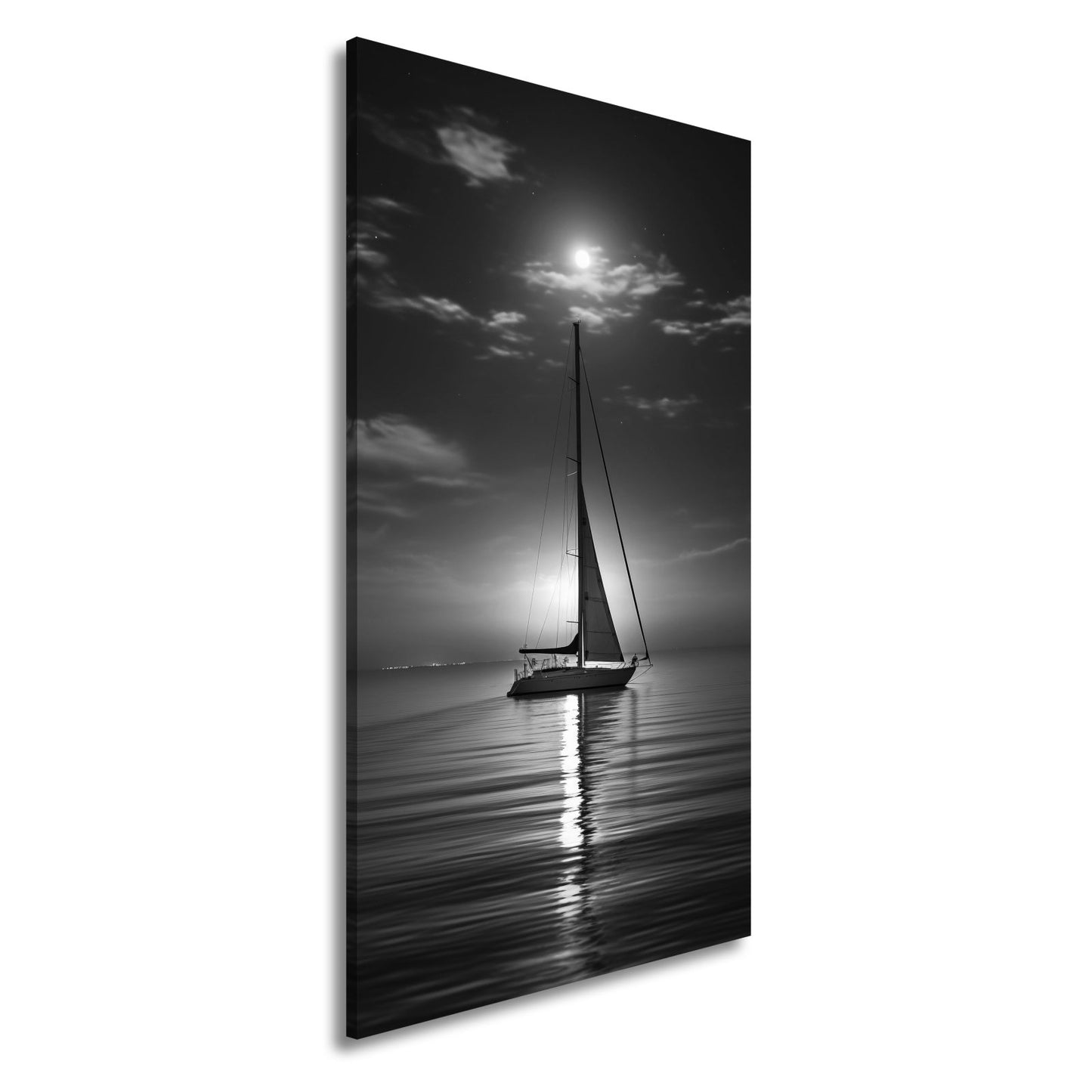 Leinwandbild Mondlichtflüstern – ein Segelboot in stiller Nacht. - deyoli