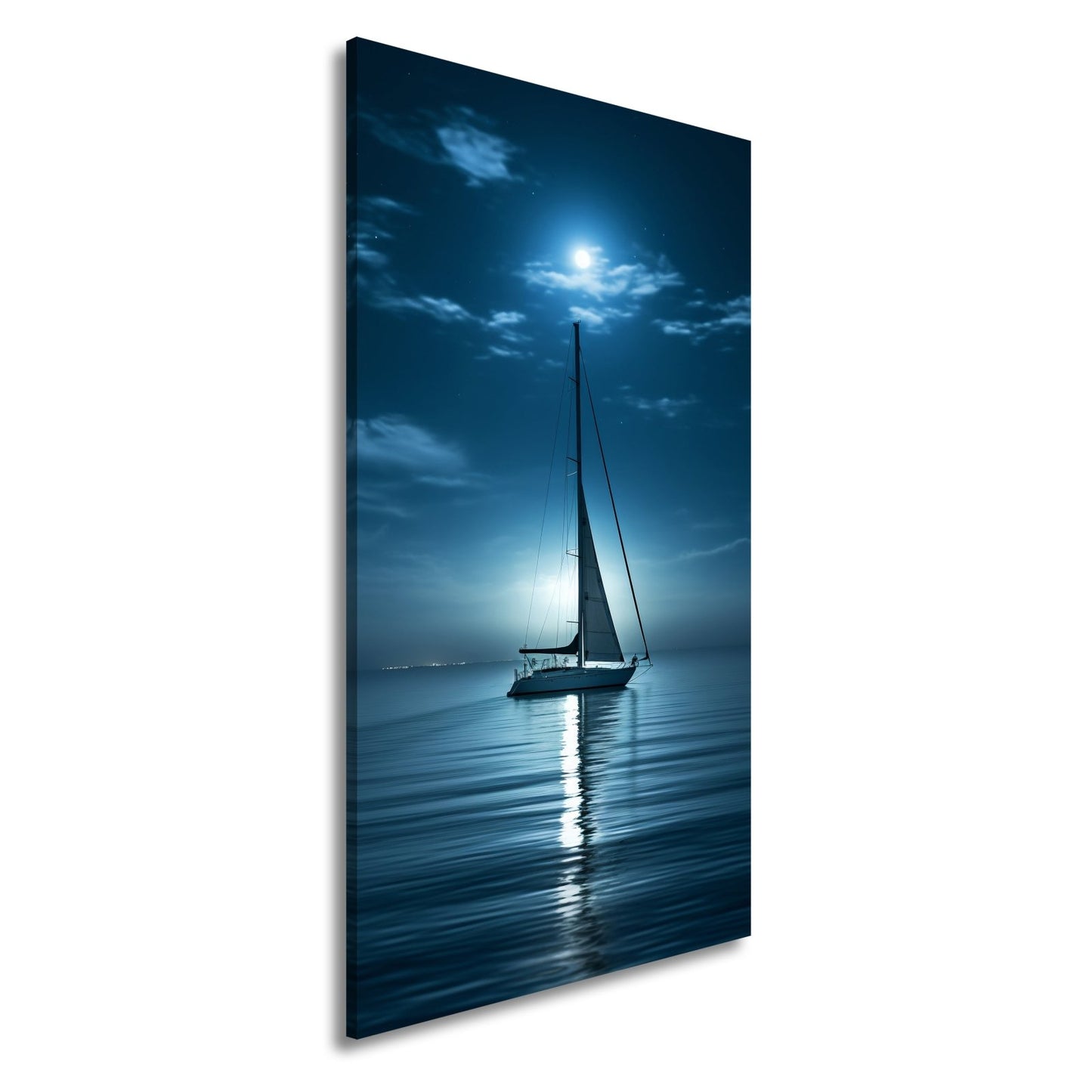Leinwandbild Mondlichtflüstern – ein Segelboot in stiller Nacht. - deyoli