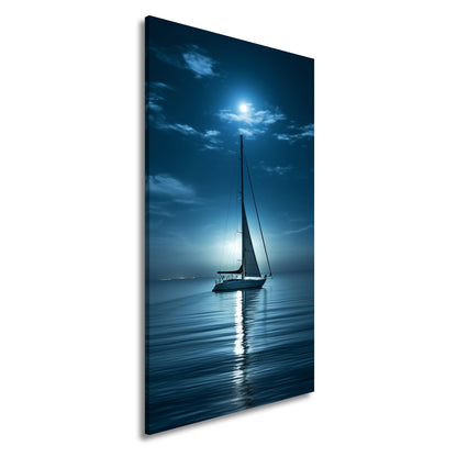 Leinwandbild Mondlichtflüstern – ein Segelboot in stiller Nacht. - deyoli