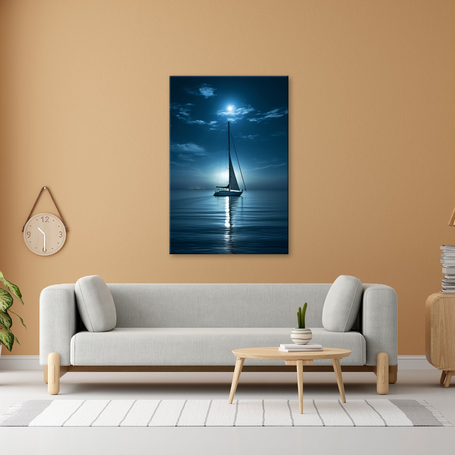Leinwandbild Mondlichtflüstern – ein Segelboot in stiller Nacht. - deyoli