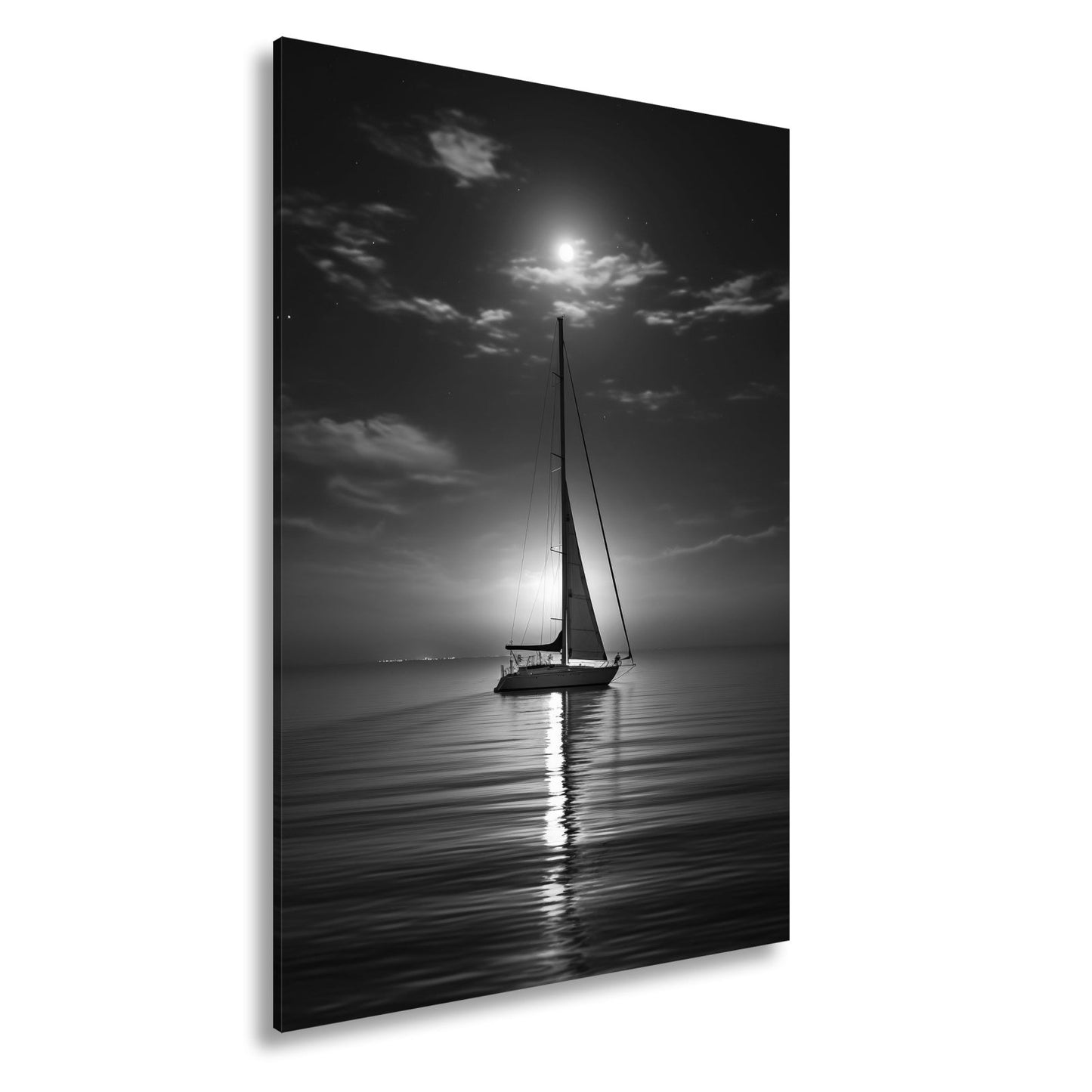 Leinwandbild Mondlichtflüstern – ein Segelboot in stiller Nacht. - deyoli