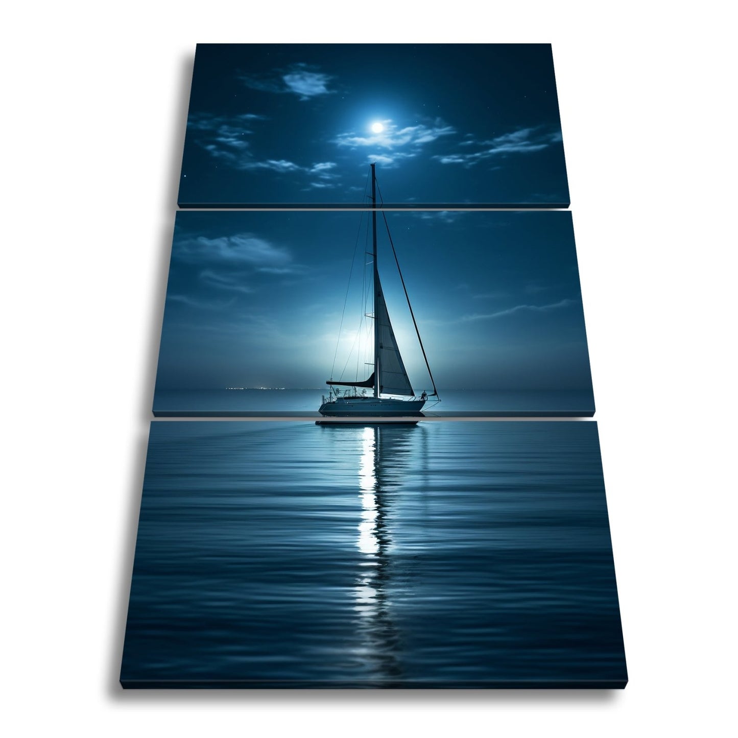Leinwandbild Mondlichtflüstern – ein Segelboot in stiller Nacht. - deyoli