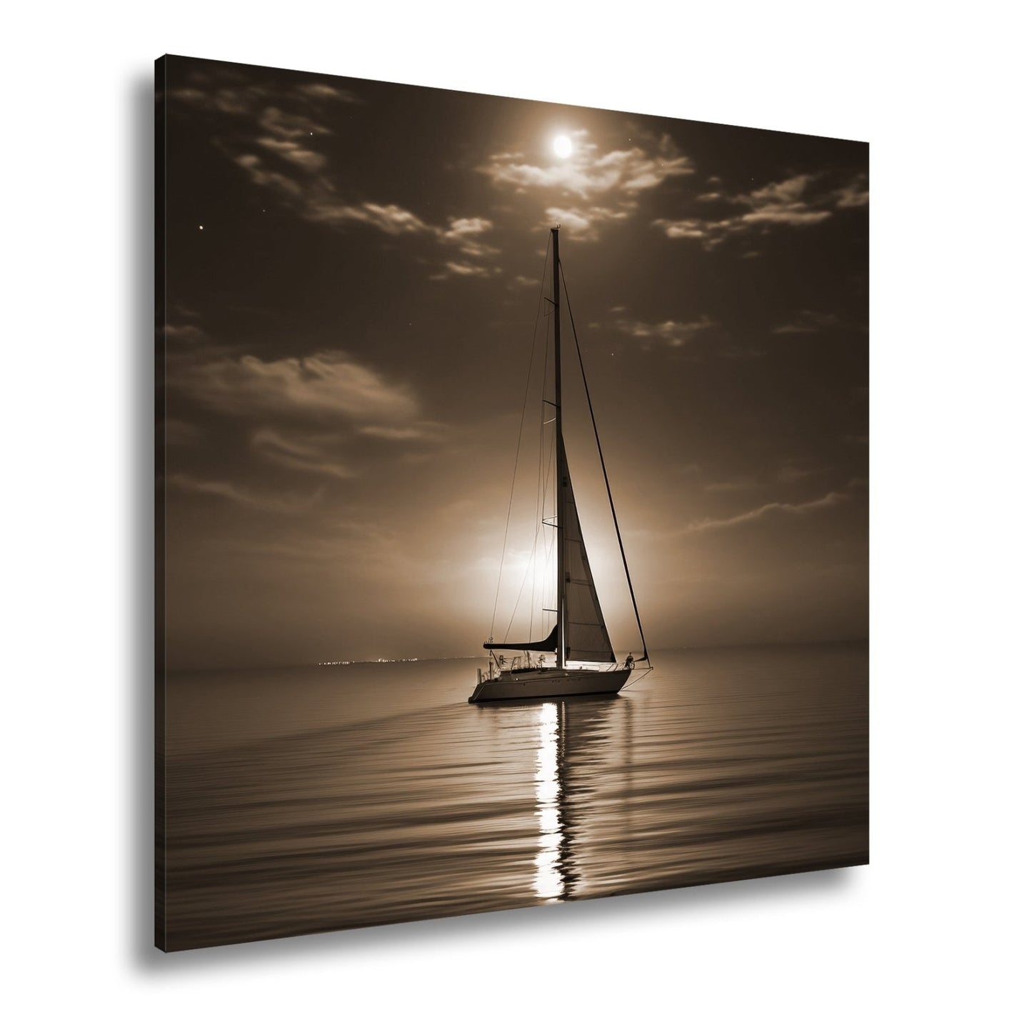Leinwandbild Mondlichtflüstern – ein Segelboot in stiller Nacht. - deyoli