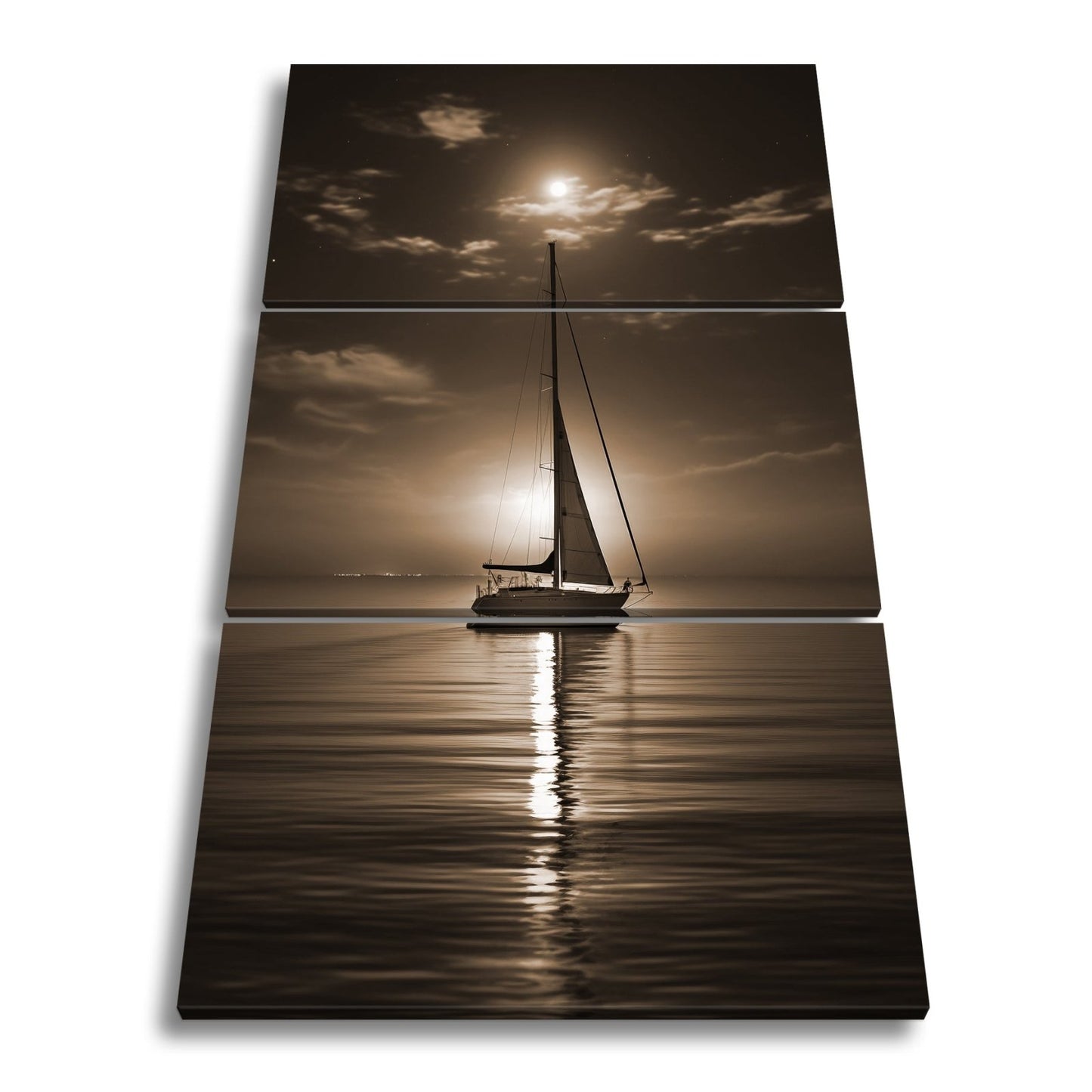 Leinwandbild Mondlichtflüstern – ein Segelboot in stiller Nacht. - deyoli