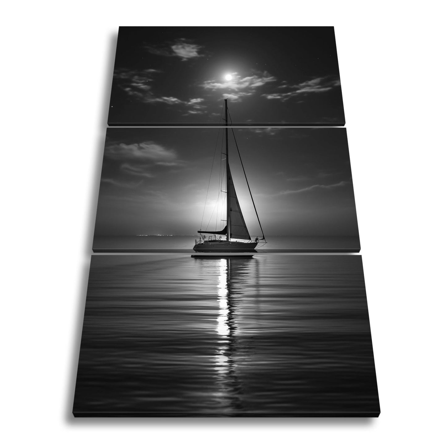 Leinwandbild Mondlichtflüstern – ein Segelboot in stiller Nacht. - deyoli