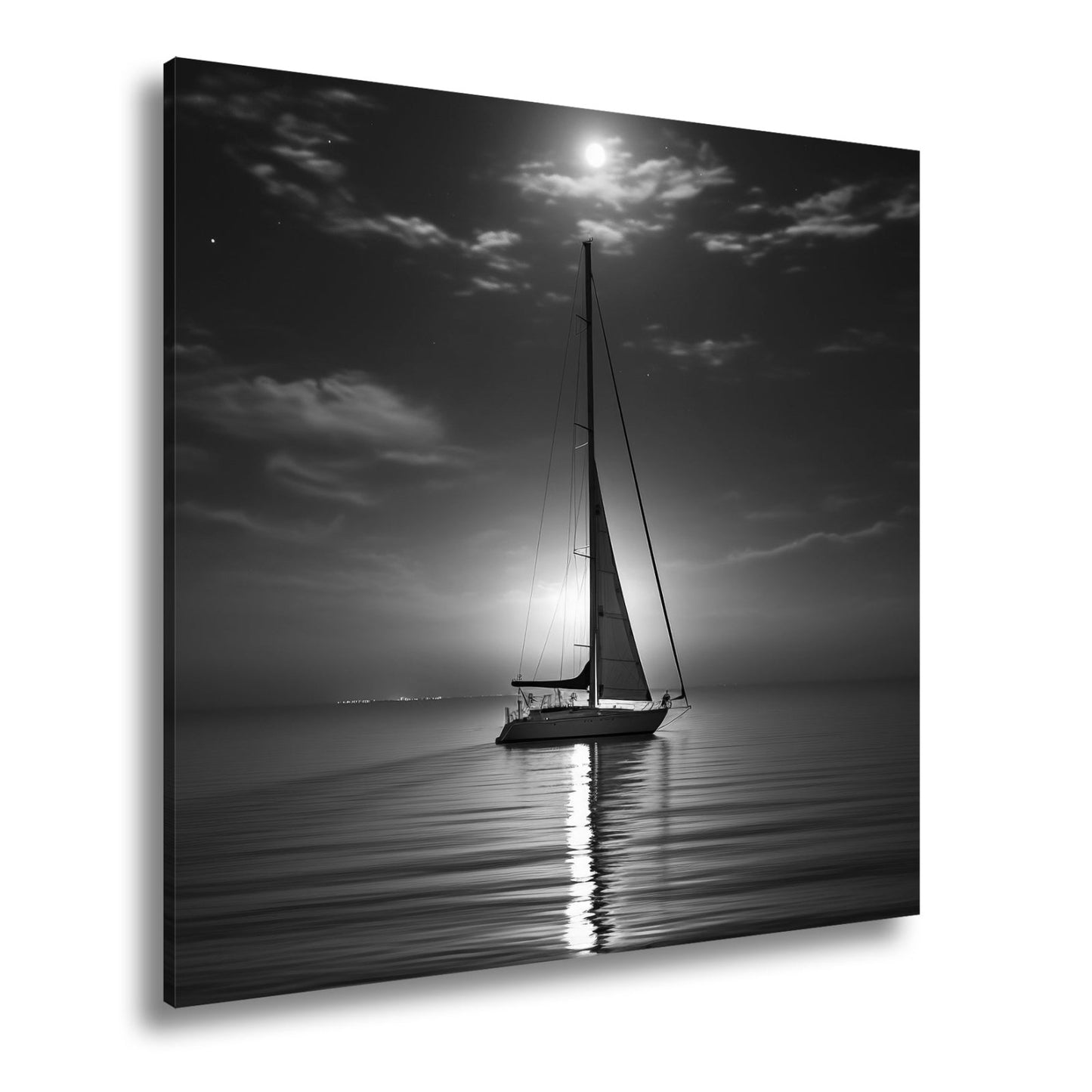 Leinwandbild Mondlichtflüstern – ein Segelboot in stiller Nacht. - deyoli