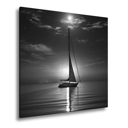 Leinwandbild Mondlichtflüstern – ein Segelboot in stiller Nacht. - deyoli