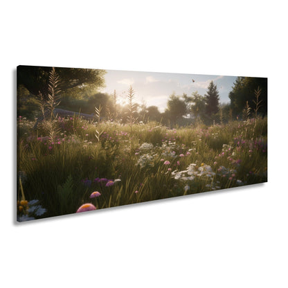 Leinwandbild Morgentanz der Wildblumen im goldenen Licht. - deyoli