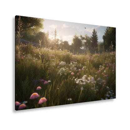 Leinwandbild Morgentanz der Wildblumen im goldenen Licht. - deyoli