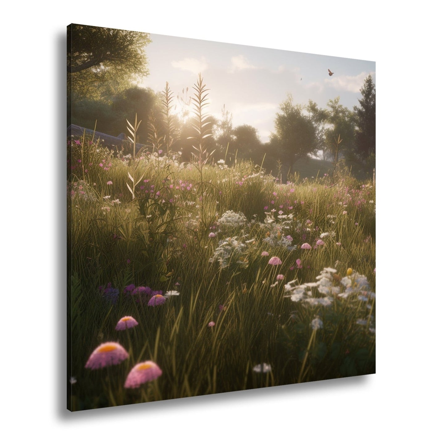 Leinwandbild Morgentanz der Wildblumen im goldenen Licht. - deyoli