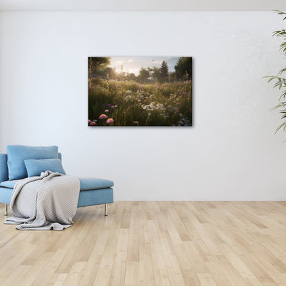 Leinwandbild Morgentanz der Wildblumen im goldenen Licht. - deyoli