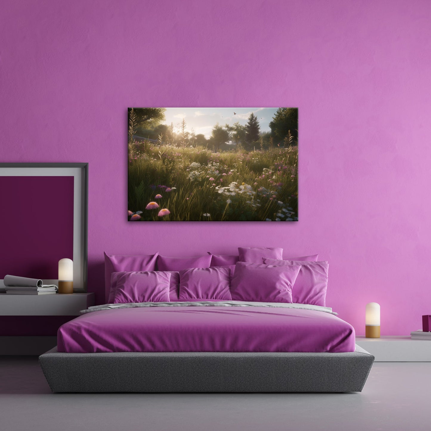 Leinwandbild Morgentanz der Wildblumen im goldenen Licht. - deyoli