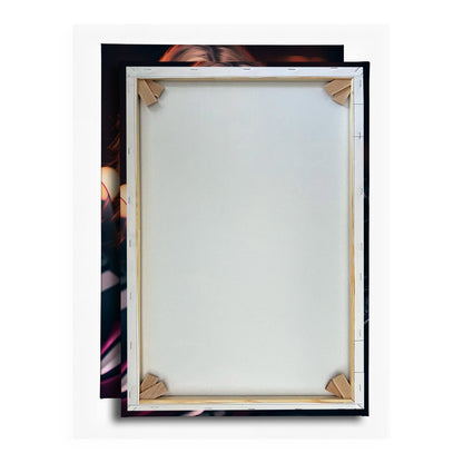 Leinwandbild Motorrad XXL – Bikerin mit feurigem Blick in der Nacht - deyoli