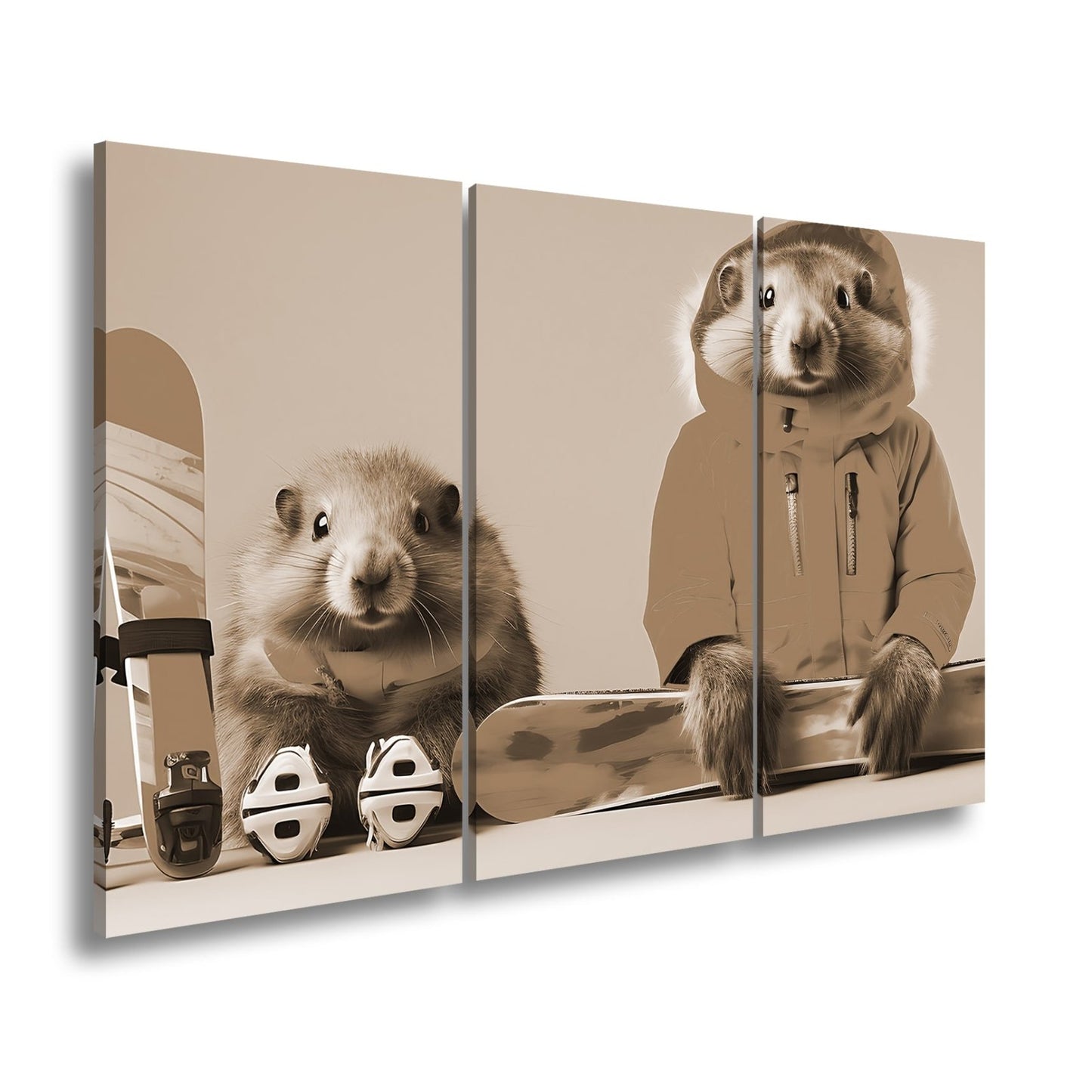 Leinwandbild Murmeltier - Duo bereit für den großen Pistenabflug. - deyoli