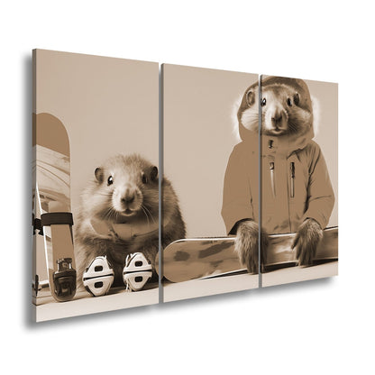 Leinwandbild Murmeltier - Duo bereit für den großen Pistenabflug. - deyoli