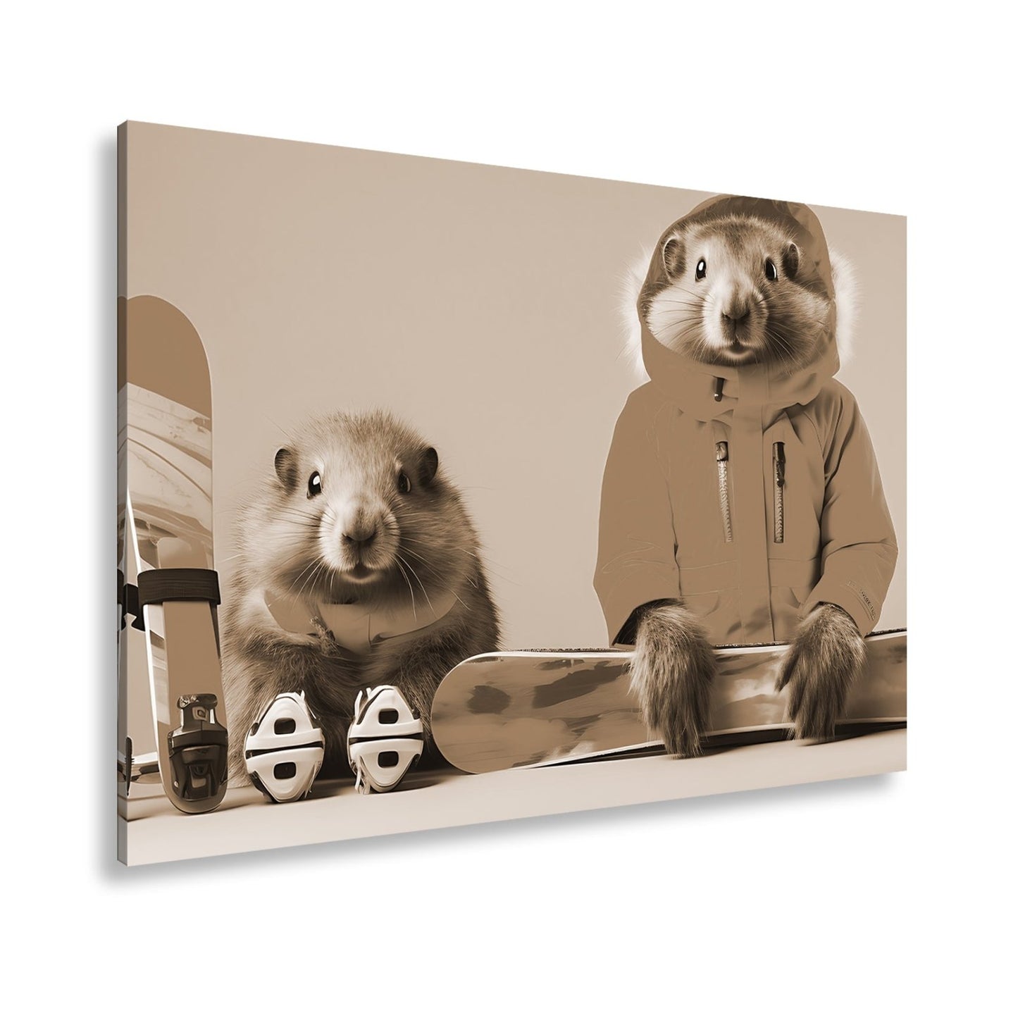 Leinwandbild Murmeltier - Duo bereit für den großen Pistenabflug. - deyoli