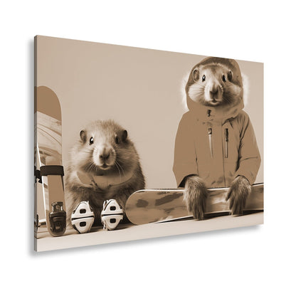 Leinwandbild Murmeltier - Duo bereit für den großen Pistenabflug. - deyoli
