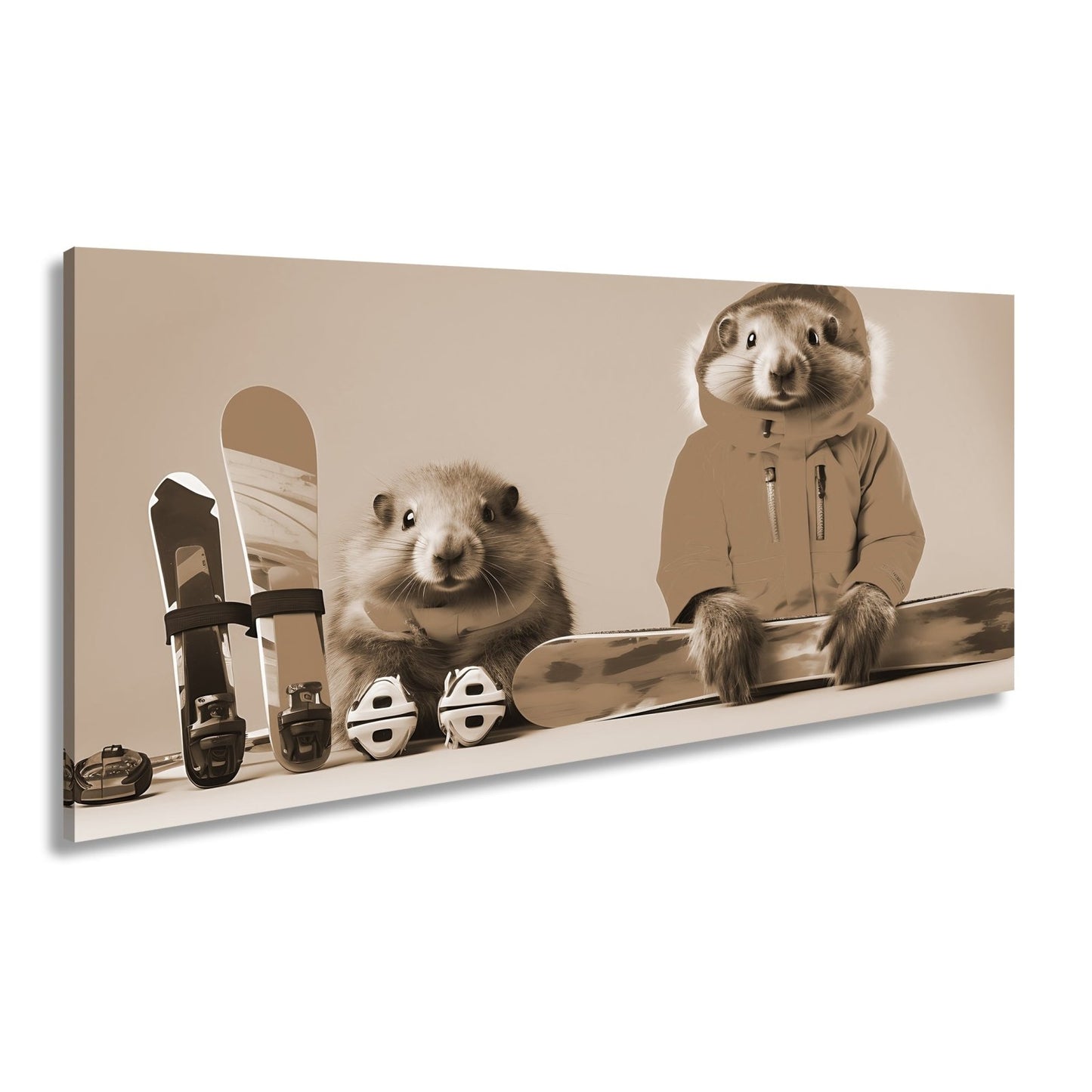 Leinwandbild Murmeltier - Duo bereit für den großen Pistenabflug. - deyoli