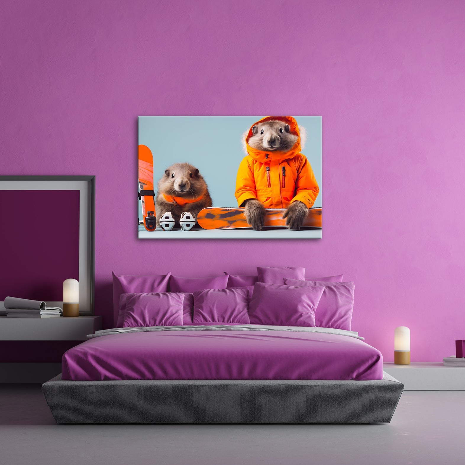 Leinwandbild Murmeltier - Duo bereit für den großen Pistenabflug. - deyoli