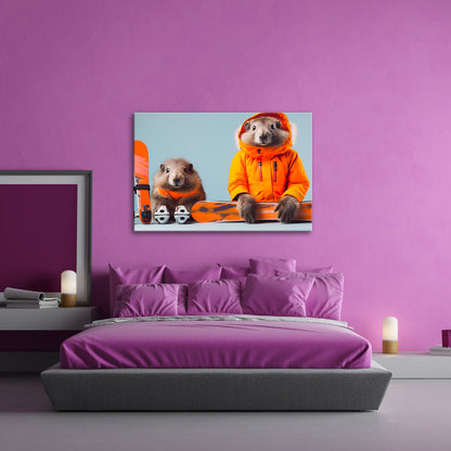 Leinwandbild Murmeltier - Duo bereit für den großen Pistenabflug. - deyoli