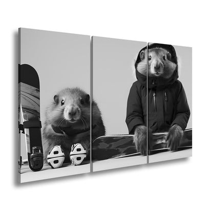 Leinwandbild Murmeltier - Duo bereit für den großen Pistenabflug. - deyoli