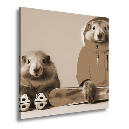 Leinwandbild Murmeltier - Duo bereit für den großen Pistenabflug. - deyoli