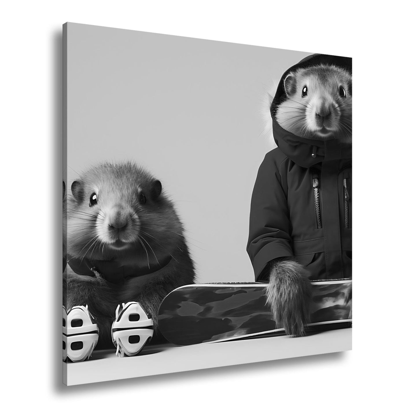 Leinwandbild Murmeltier - Duo bereit für den großen Pistenabflug. - deyoli