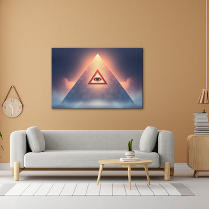 Leinwandbild Mystische Pyramide mit allsehender, leuchtender Präsenz - deyoli
