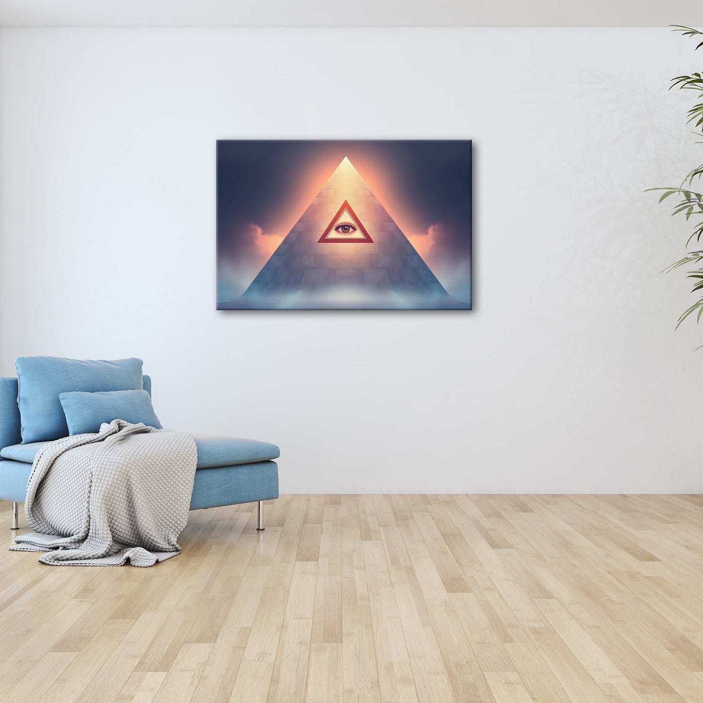 Leinwandbild Mystische Pyramide mit allsehender, leuchtender Präsenz - deyoli