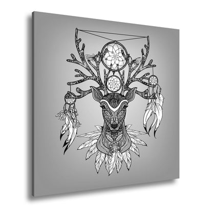 Leinwandbild Mystischer Hirsch mit Traumfängern, kunstvoll und spirituell vereint - deyoli
