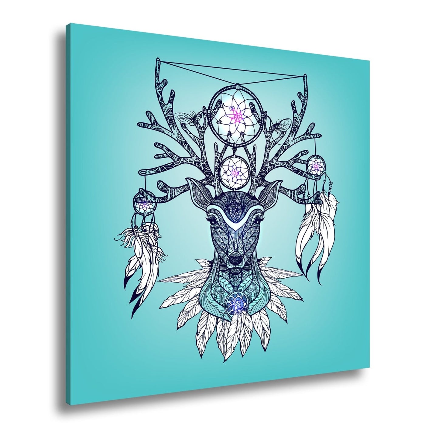 Leinwandbild Mystischer Hirsch mit Traumfängern, kunstvoll und spirituell vereint - deyoli