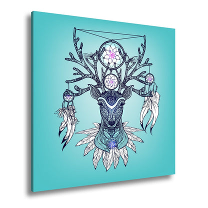 Leinwandbild Mystischer Hirsch mit Traumfängern, kunstvoll und spirituell vereint - deyoli