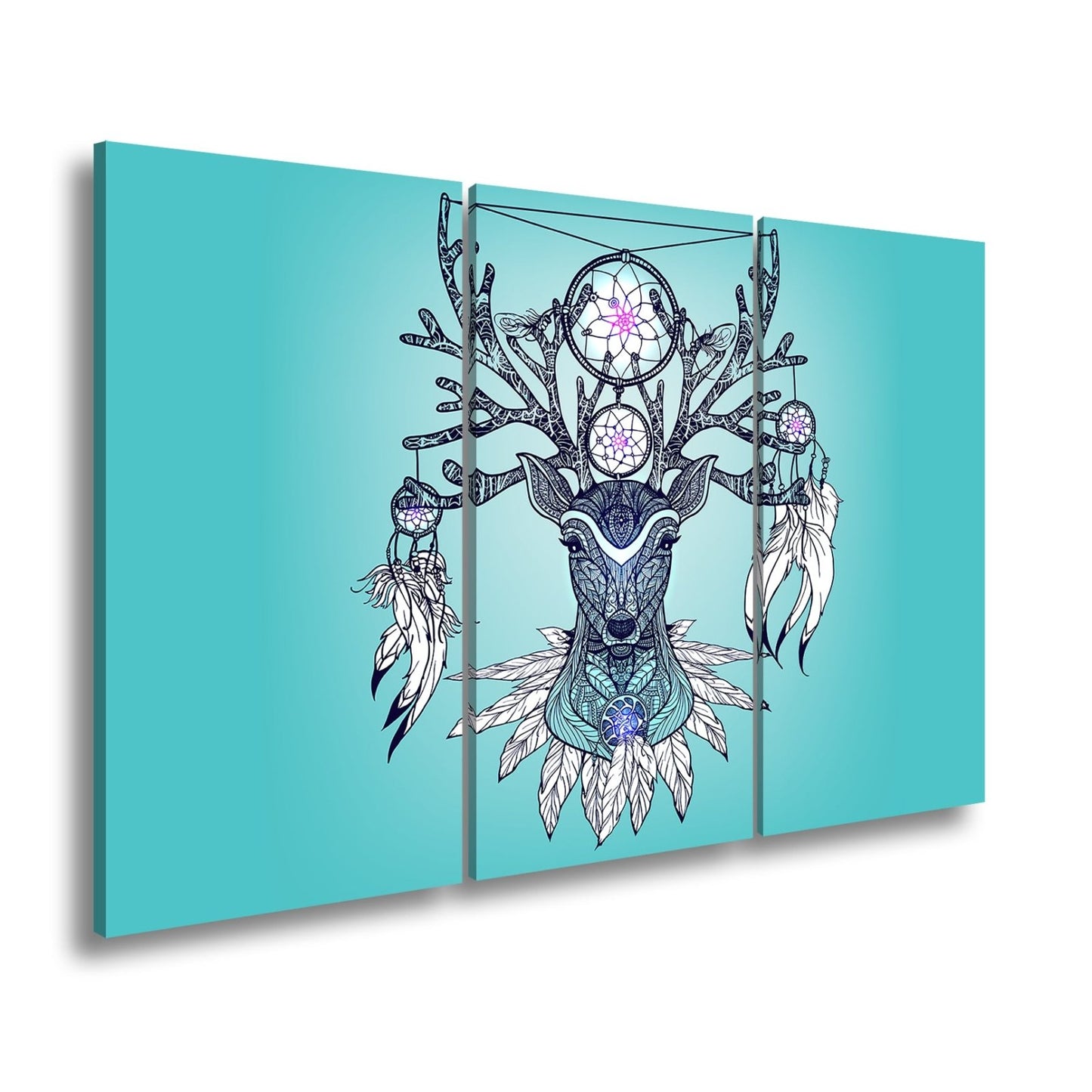 Leinwandbild Mystischer Hirsch mit Traumfängern, kunstvoll und spirituell vereint - deyoli