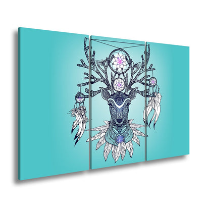 Leinwandbild Mystischer Hirsch mit Traumfängern, kunstvoll und spirituell vereint - deyoli