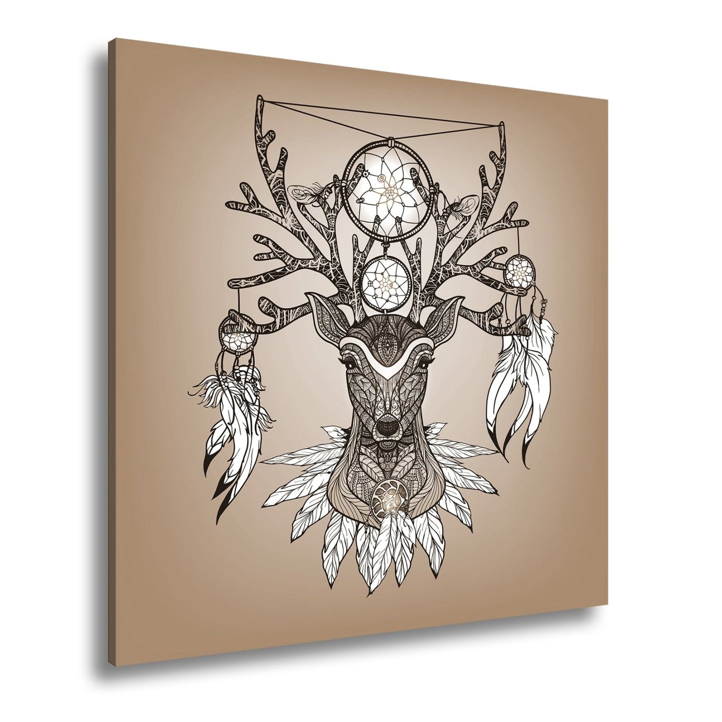 Leinwandbild Mystischer Hirsch mit Traumfängern, kunstvoll und spirituell vereint - deyoli