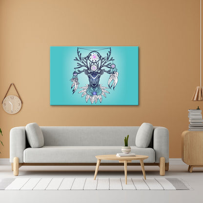 Leinwandbild Mystischer Hirsch mit Traumfängern, kunstvoll und spirituell vereint - deyoli