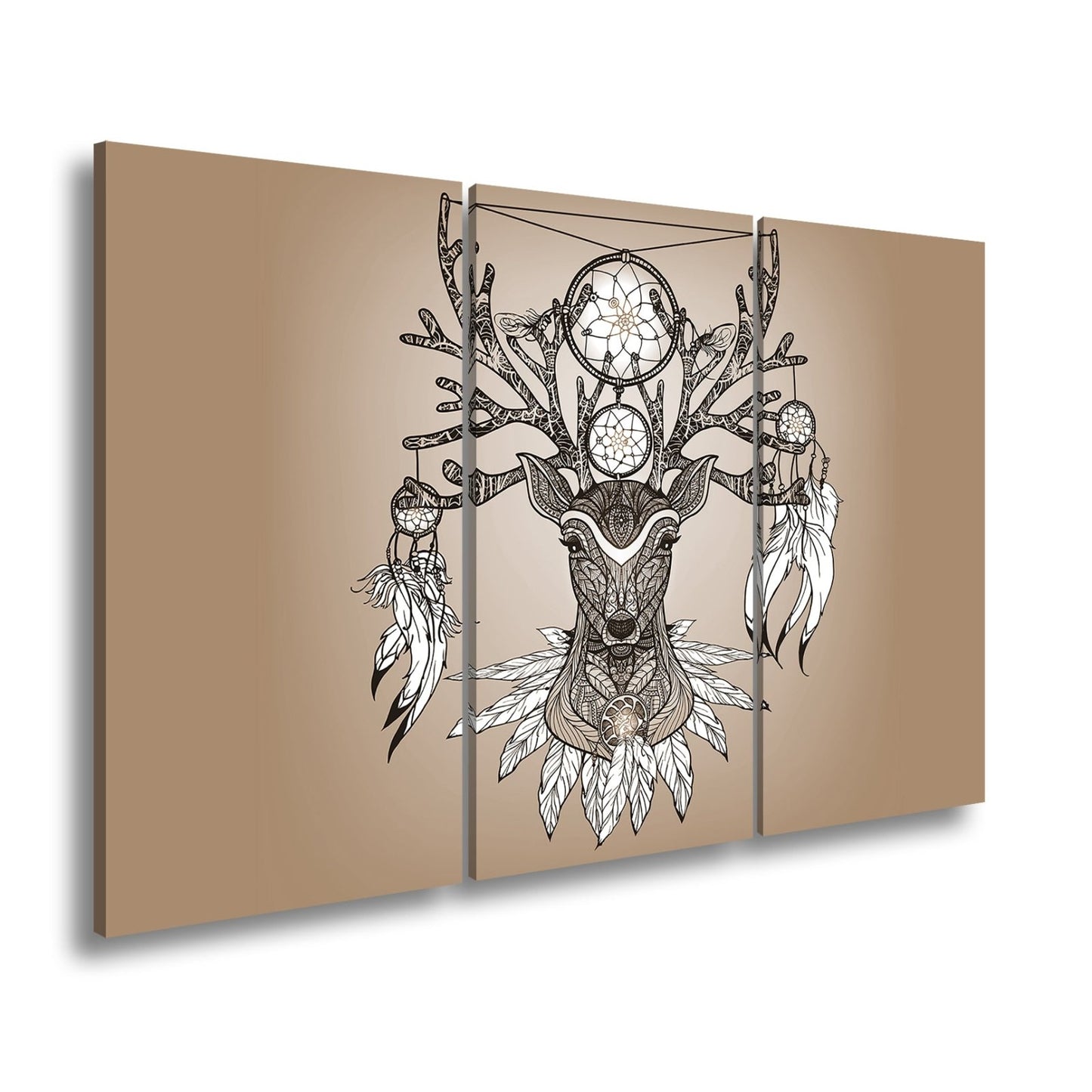 Leinwandbild Mystischer Hirsch mit Traumfängern, kunstvoll und spirituell vereint - deyoli