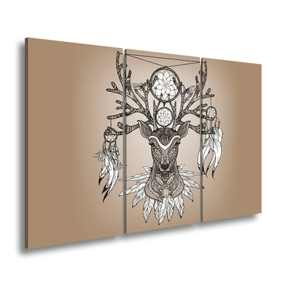 Leinwandbild Mystischer Hirsch mit Traumfängern, kunstvoll und spirituell vereint - deyoli