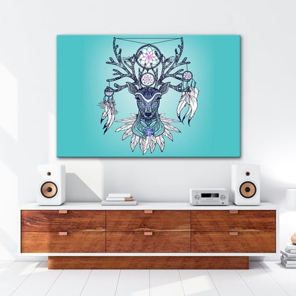 Leinwandbild Mystischer Hirsch mit Traumfängern, kunstvoll und spirituell vereint - deyoli