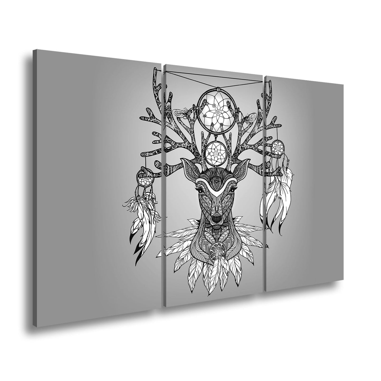 Leinwandbild Mystischer Hirsch mit Traumfängern, kunstvoll und spirituell vereint - deyoli