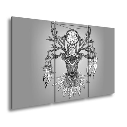 Leinwandbild Mystischer Hirsch mit Traumfängern, kunstvoll und spirituell vereint - deyoli