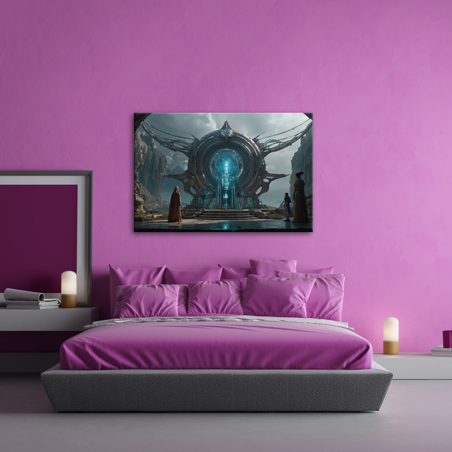 Leinwandbild Mystisches Portal erleuchtet eine uralte, futuristische Welt - deyoli