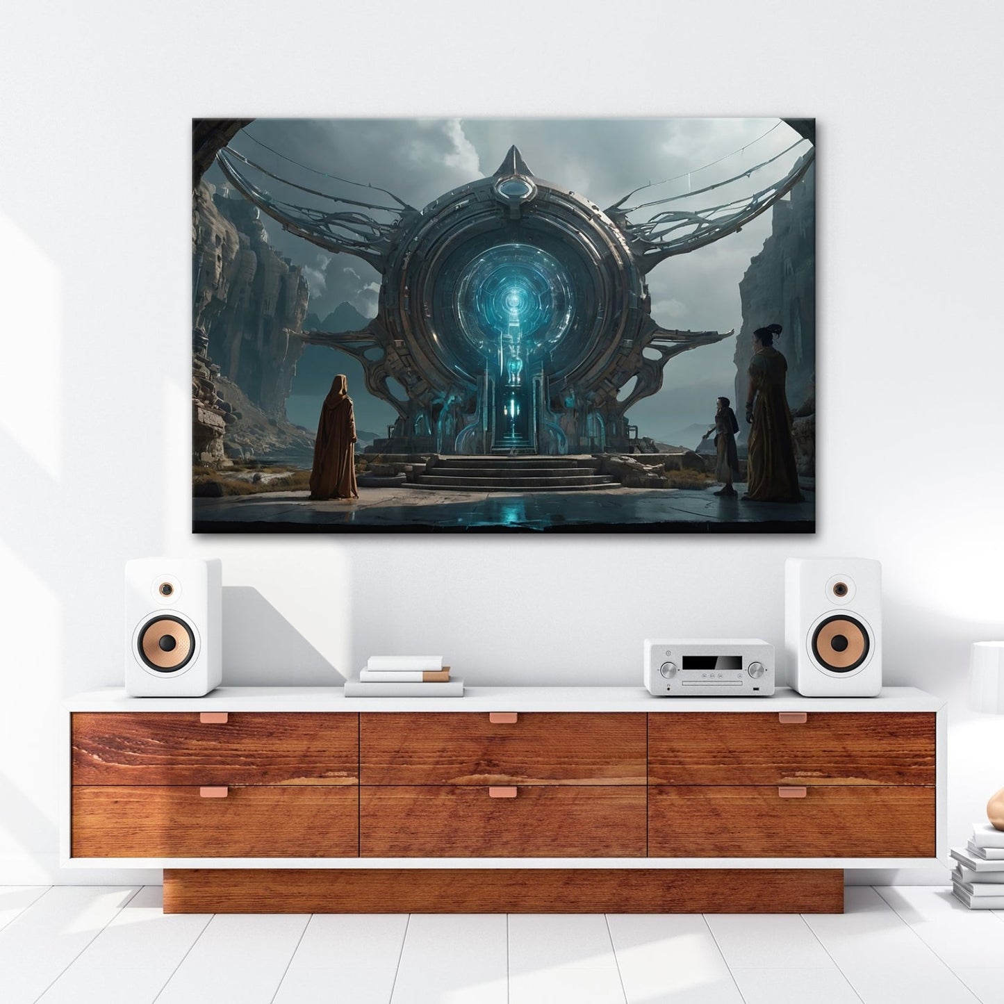 Leinwandbild Mystisches Portal erleuchtet eine uralte, futuristische Welt - deyoli