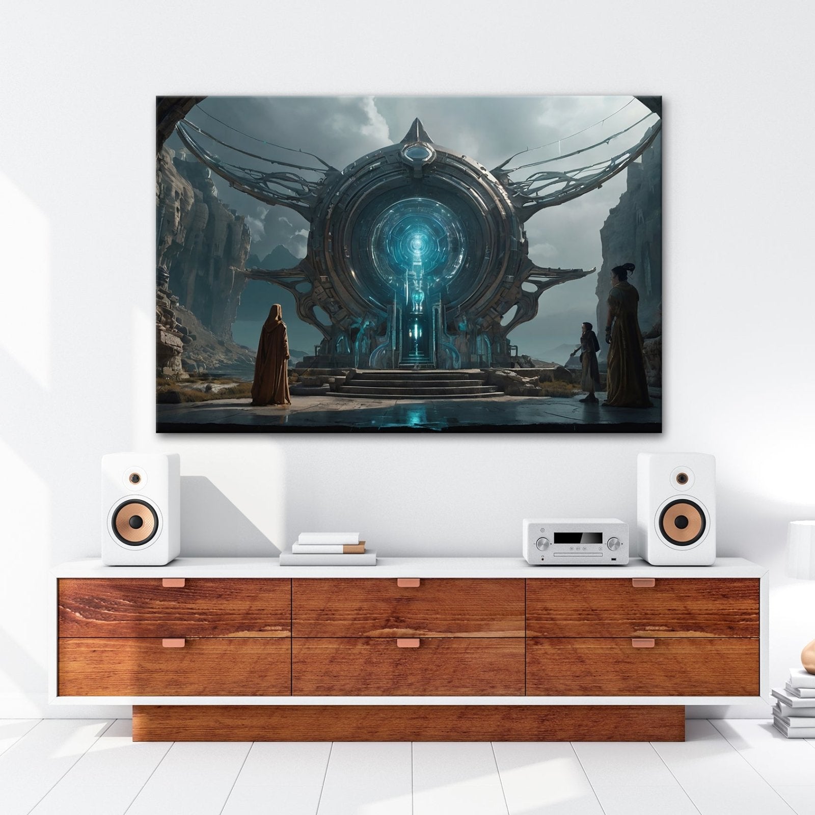 Leinwandbild Mystisches Portal erleuchtet eine uralte, futuristische Welt - deyoli