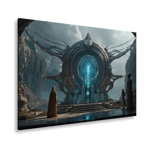 Leinwandbild Mystisches Portal erleuchtet eine uralte, futuristische Welt - deyoli